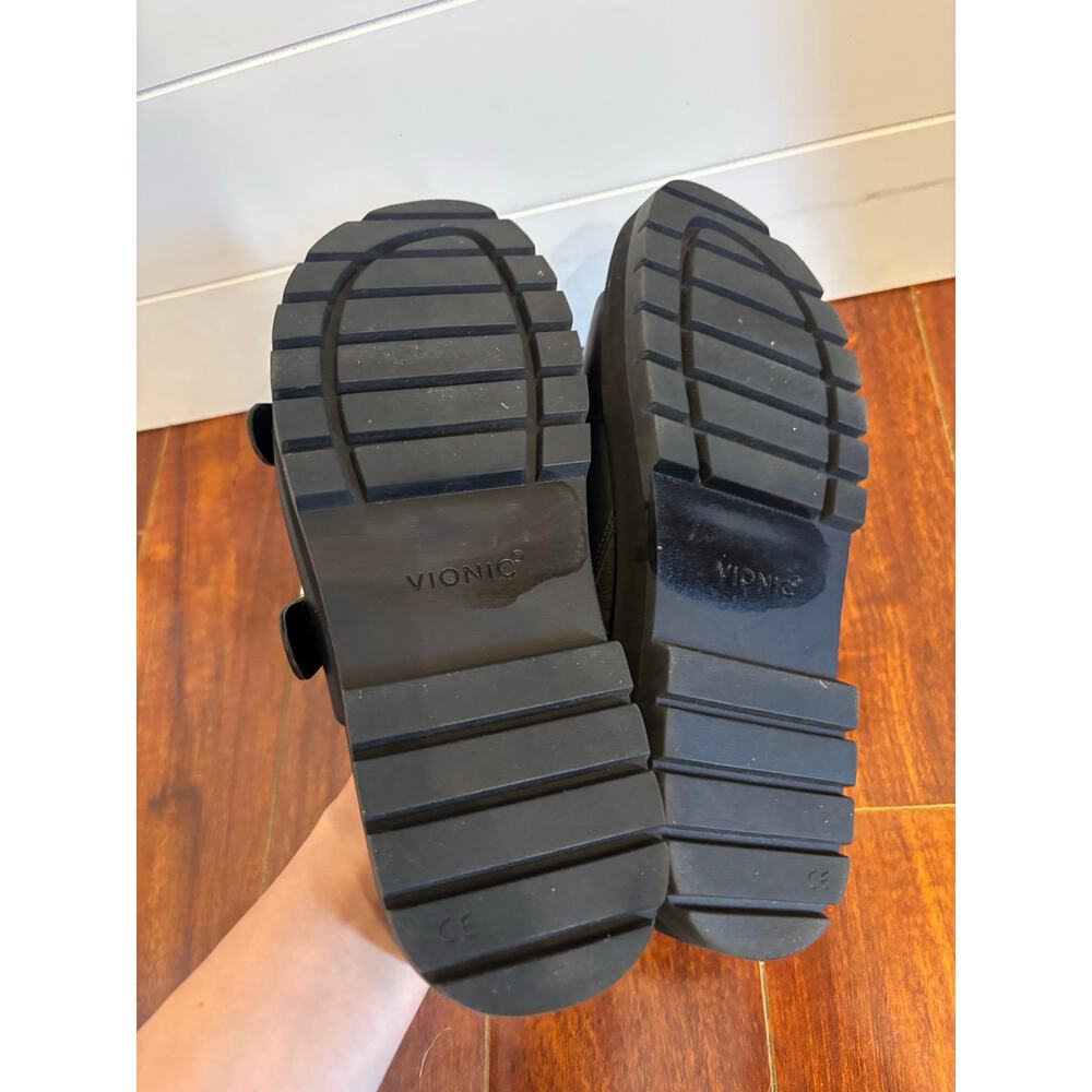 Vionic Black Platform Slide Sandals with Silver Buckles - Picture 7 of 9